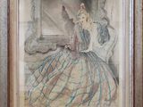 painting of a woman in a blue dress sitting in front of a mirror