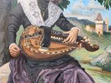 a painting of a woman playing a musical instrument