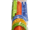 a bunch of plastic toys in a bag on a white background