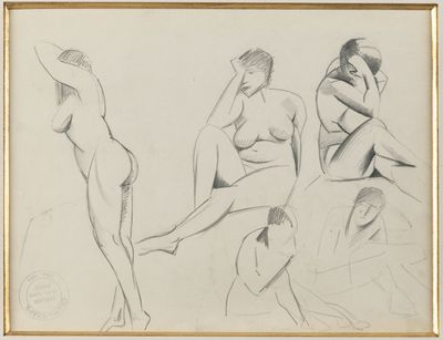 drawing of a group of nudes in various poses