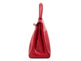 a red purse with a handle on a white background