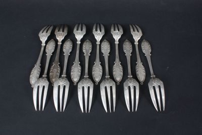 lot 124.7- 12 fourchettes à poisson en argent minerve. - Photo 1