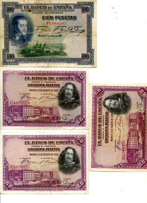 Espagne. 100 Pesetas(P. 069a 1925) ; 50 Pesetas (P.
