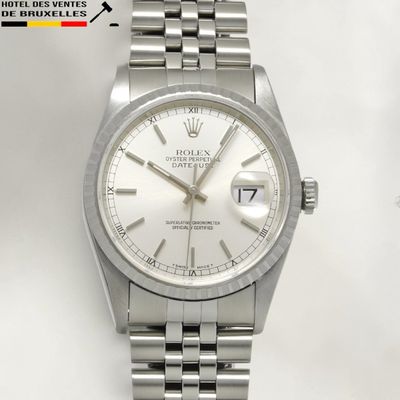 an image of a rolex watch with a white dial on a stainless steel bracelet