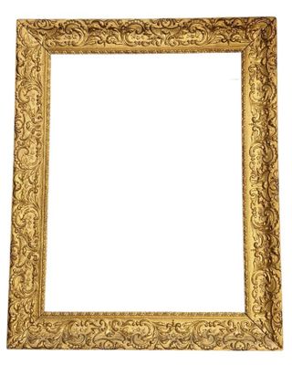 un cadre doré orné d'un motif décoratif sur fond blanc