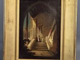 une image représentant un tableau où l'on voit un homme et une femme descendant un escalier