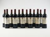six bouteilles de vin rouge alignées