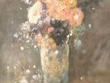 a painting of flowers in a vase on a table