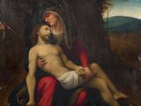 an image of a painting of a woman hugging a man