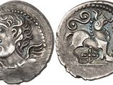 a silver coin with an image of a woman and a horse on it