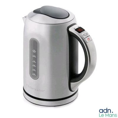 an image of a stainless steel electric kettle on a white background