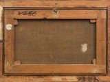an old picture of a wooden frame with writing on it