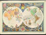 une vieille carte du monde sur laquelle figurent de nombreux animaux