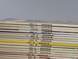 several books stacked on top of each other on a table