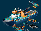 a lego boat with a helicopter and a boat with a whale