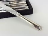 a silver spoon and a knife in a black case