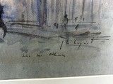 a painting of a man riding a horse in the rain