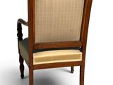 an image of a wooden chair with a beige upholstered seat