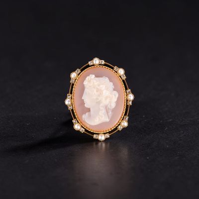 Broche pendentif en or 18k (750e), ornée d’un camée agate 2 … - Photo 1