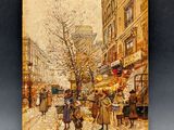 an image of a painting of people walking down a street