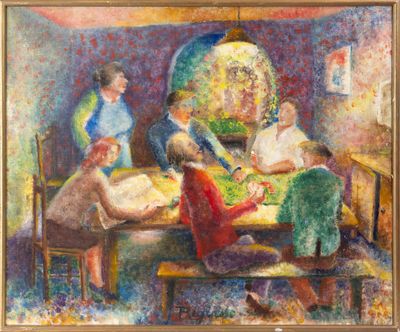 une image représentant un tableau où l'on voit une famille assise autour d'une table