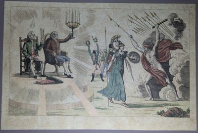 Minerve protégeant Voltaire et Rousseau contre le fanatisme,…