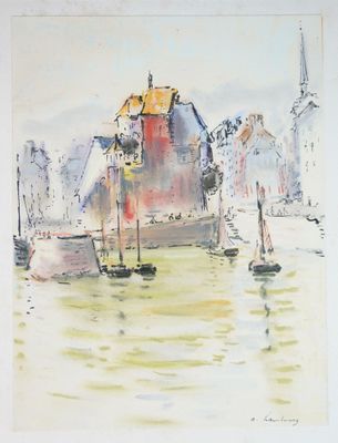 une peinture à l'aquarelle d'un bateau dans l'eau
