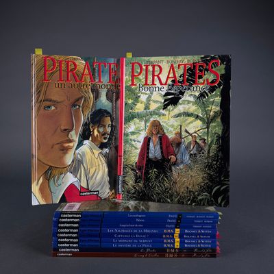 pirates of the caribbean, volume 1 and 2, with a box of books