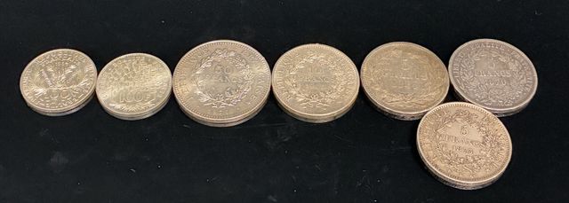 Un lot de pièces de monnaie en argent. 3 x 5 francs 1840, 1870, 1...