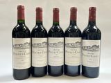 quatre bouteilles de vin rouge sont alignées sur une surface blanche