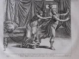 an old book with a drawing of a man and a woman in a bed