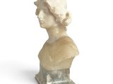 marble bust of a woman on a marble base with a white background