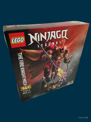 une boîte de figurines Lego Ninja sur fond bleu