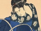 a painting of a woman in a kimono sitting on the ground