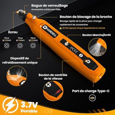 un gros plan d'un stylo orange sur lequel figurent des instructions