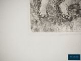 a black and white drawing of a man riding a horse