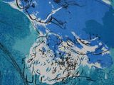 painting of a blue bird sitting on top of a blue surface