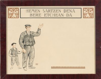 a drawing of a man and a boy waving