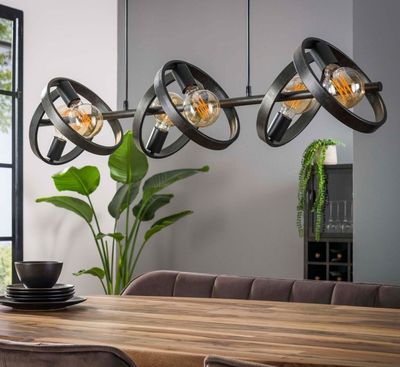 Suspension 6 lampes rondes HOOVY en métal gris foncé - Dimen…
