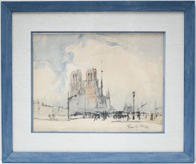 an image of a painting of a church in the snow
