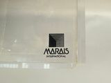 a clear plastic box with a logo on it