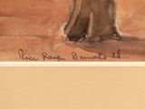 a picture of a painting of an elephant standing in the sand