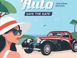 une affiche pour un salon automobile représentant une femme portant un chapeau et des lunettes de soleil