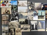 many pictures of a man riding a motorcycle on the street