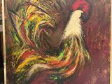 un tableau représentant un coq posé sur une table