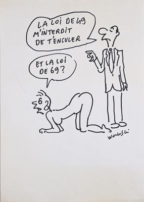 dessin représentant un homme en costume-cravate debout à côté d'un autre homme en costume-cravate