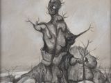 drawing of a man sitting on top of a pile of dead animals