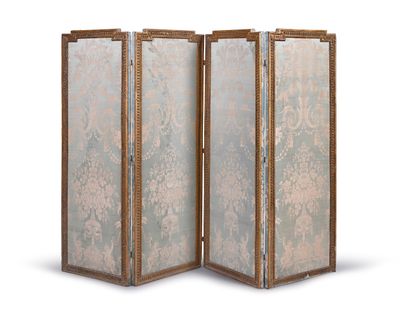 three paneled room divider with a floral design on it