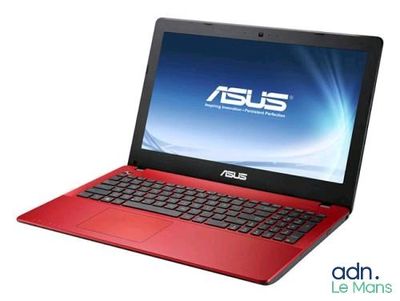 the asus laptop is red and has a black keyboard