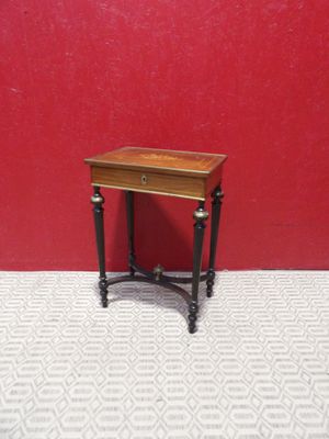 dollhouse miniature table with drawer and drawer on top